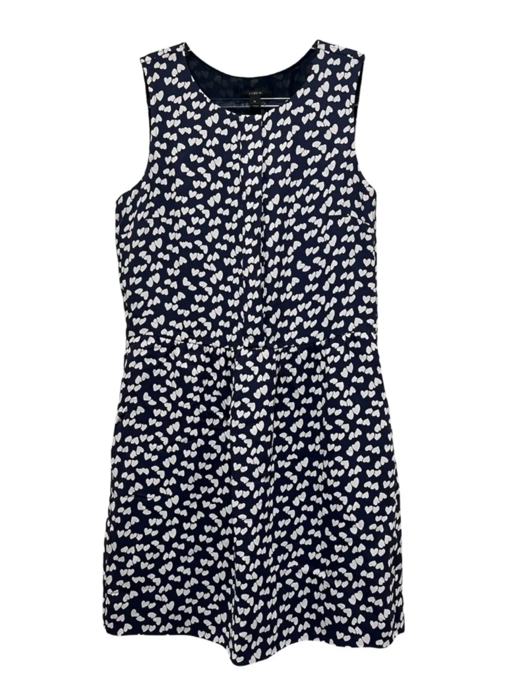 J Crew Navy Heart Print Sz O Sleeveless Half Placket Chiffon Mini Dress Preppy